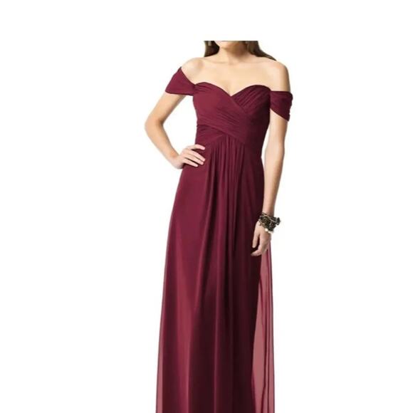 Dessy Collection Vivian Diamond 2970 Claret Off the Shoulder Draped Dress $284 - Picture 8 of 15